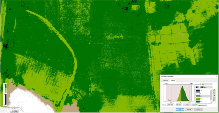 GNDVI analysis of drone data estimating photosynthetic activity and nitrogen uptake