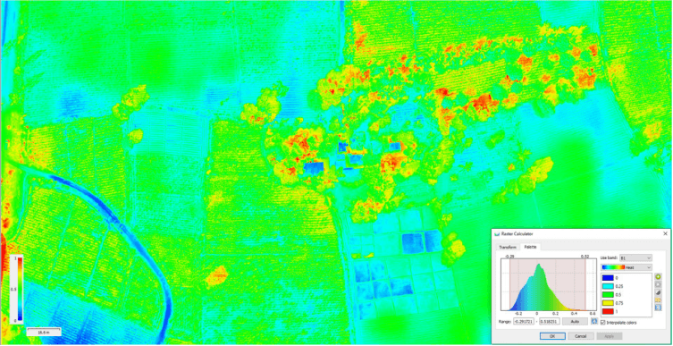 NDRE analysis of drone data measuring chlorophyll content in mature plants