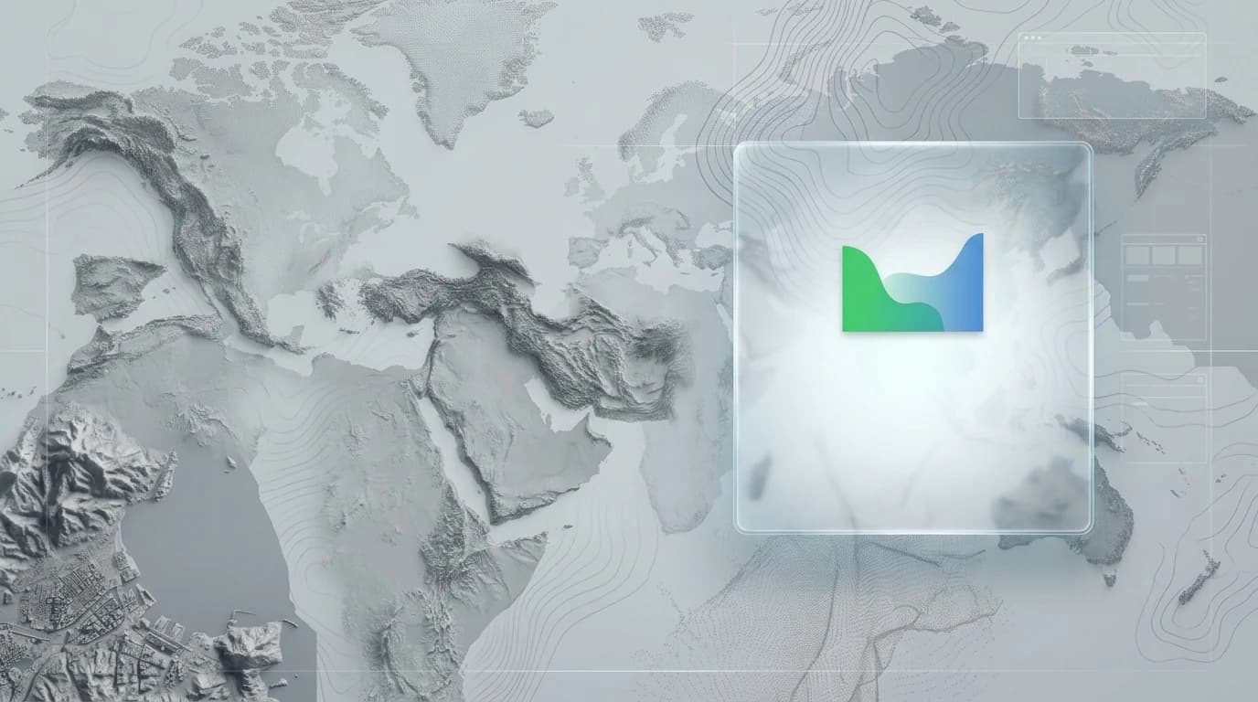 Relief-shaded world map with contour lines and a glass panel carrying the Agisoft Metashape mark