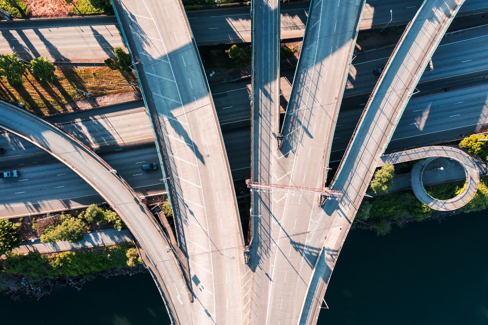 Aerial view of a busy highway junction