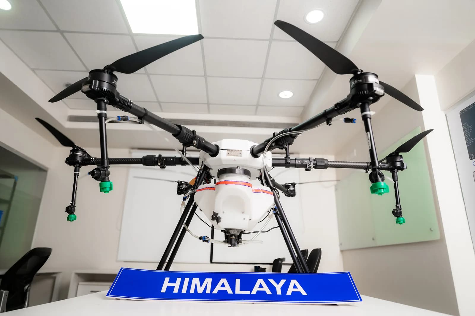 HIMALAYA drone from a three-quarter angle showing spray booms and nozzles