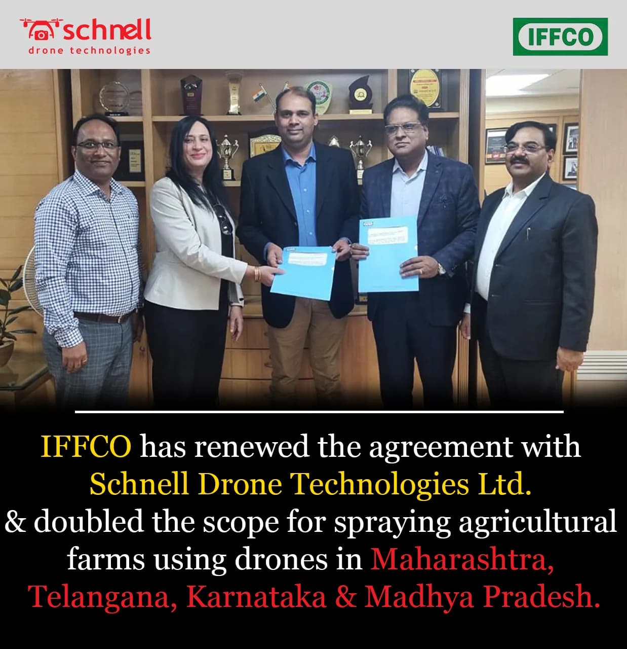 IFFCO announcement that the agreement with Schnell Drone Technologies has been renewed with doubled scope