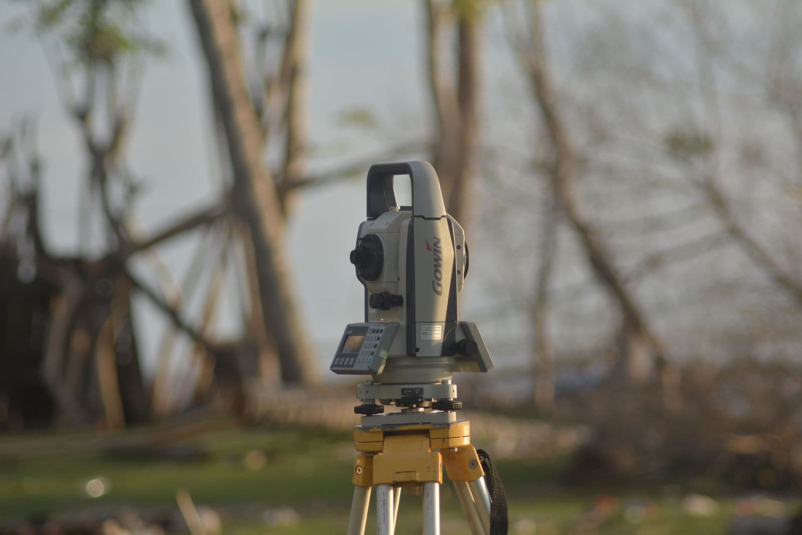 High-precision total station equipment set up at a survey site