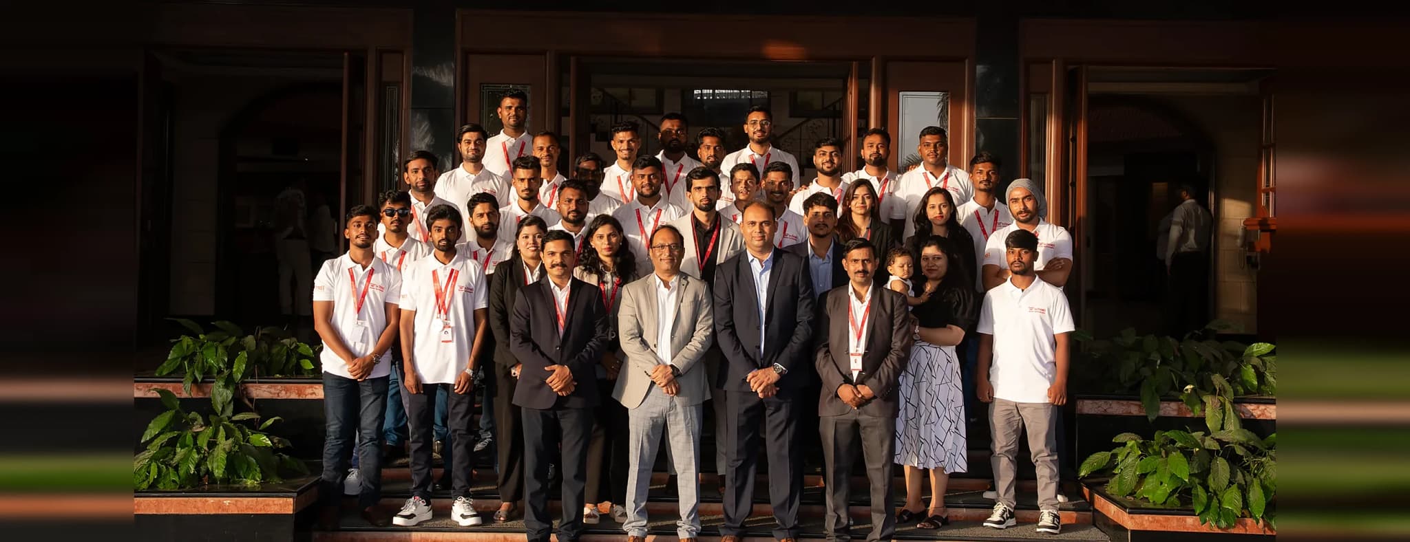The Schnell Drone Technologies team gathered on the steps of the Pune office